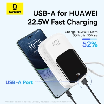 Powerbanka Baseus Qpow Pro 20000mAh 22,5W so vstavaným káblom USB-C a displejom – biela