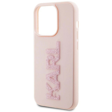 Pouzdro Karl Lagerfeld KLHCP15L3DMBKCP pro iPhone 15 Pro 6,1" růžový/růžový pevný obal 3D Rubber Glitter Logo