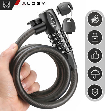 Bike lock, bike lock, strong cable, 120 cm, Alogy bike lock, code, key, black