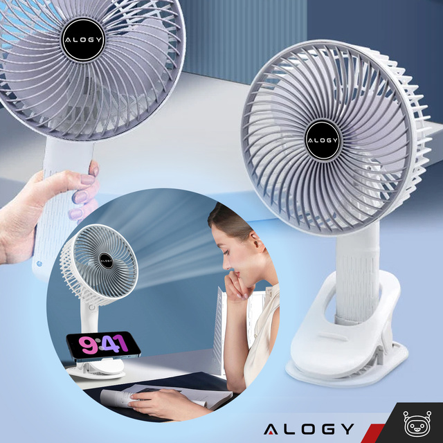 Fan Desk Fan Standing Small Circulator with Clip Cordless Handheld 500mAh USB-C Alogy White