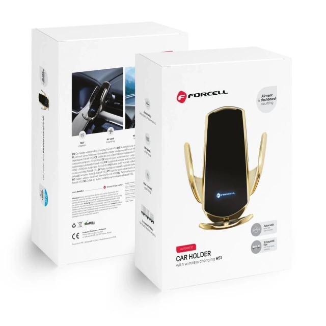 Autohalterung Ladegerät FORCELL F-GRIP HS1 Qi Induktion 15W Gold