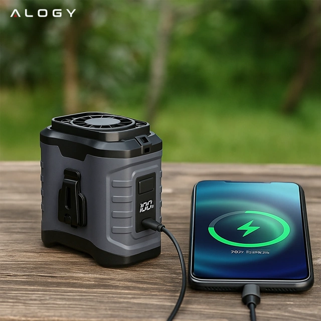 Ventilator mit Gürtelclip, 4000-mAh-Akku, 5 Geschwindigkeitsstufen, 8–40 Stunden Laufzeit, USB-Ladefunktion, geeignet für Baustellen, Outdoor-Aktivitäten, Wandern, Sommerarbeit, Powerbank