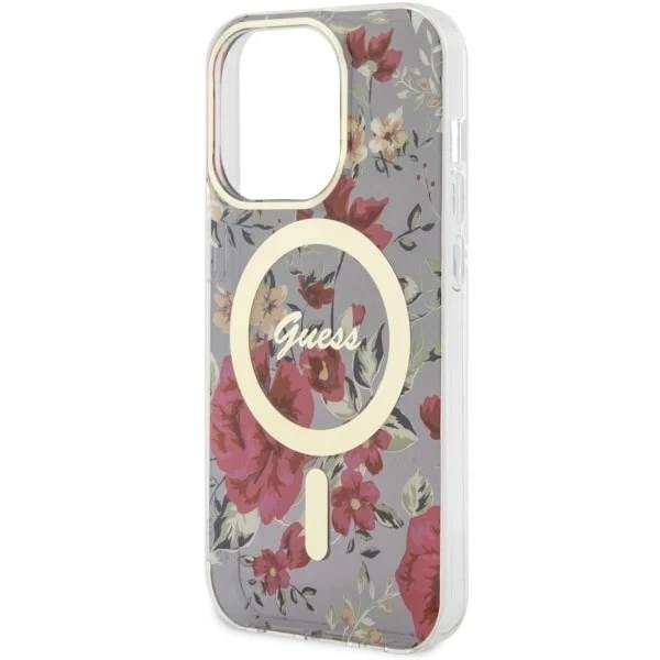 Guess GUHMP14LHCFWSA Handyhülle für Apple iPhone 14 Pro 6.1" grün/khaki Hardcase Flower MagSafe