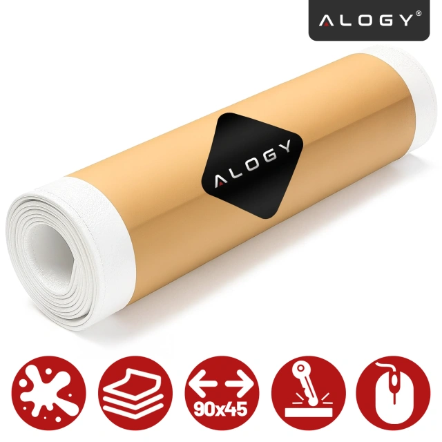 Podložka pod stůl 90×45 cm – protiskluzová ochranná podložka z elegantní PU ekokůže, pro myš a klávesnici, stylová a odolná – Alogy WorkMat™ bílá