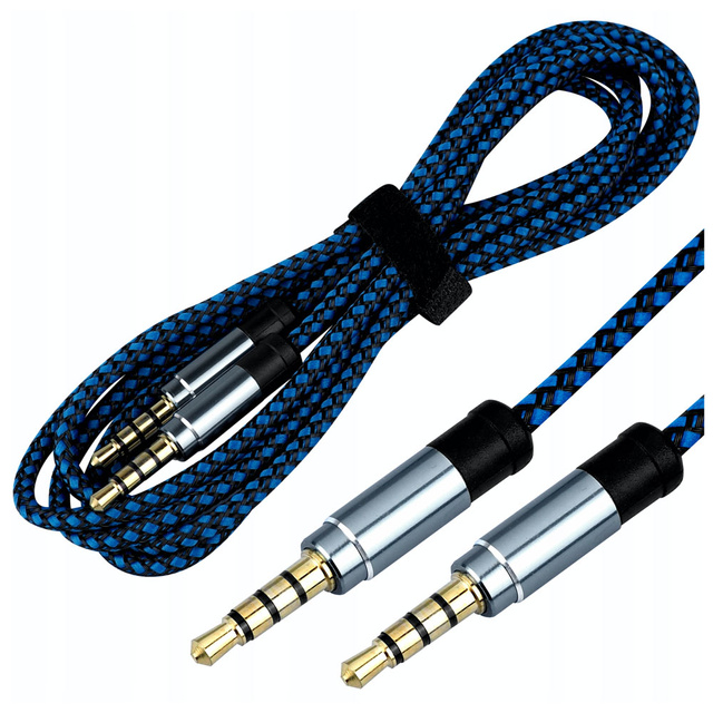 Audio kábel 2x Mini Jack - Jack 3,5mm dlhý AUX kábel Silný oplet 1,5m Modrý