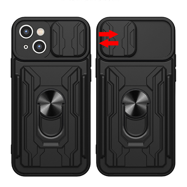 Pouzdro Alogy Camshield Stand Ring Wallet Case s ochranou fotoaparátu a slotem pro kartu Apple iPhone 14 Plus Black Glass