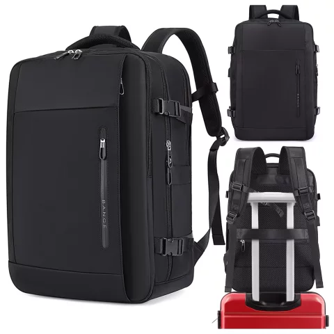 Bange wasserdichter Rucksack für 15,6-Zoll-Laptop, Stadtreisender, 45 x 30 x 16 cm, für Arbeit, Flugzeug, Herren, Damen, mit USB-Anschluss Schwarz