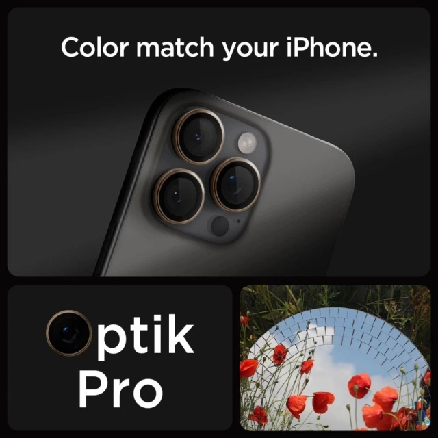 Spigen Optik Pro Glas.TR „EZ FIT“ Kameraschutz 2er-Pack für iPhone 16 Pro / Pro Max Desert Titanium