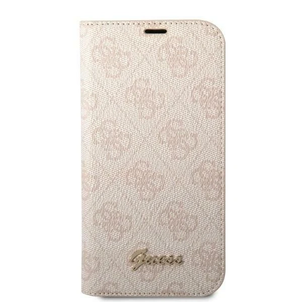 Pouzdro Guess GUBKP14LHG4SHP pro Apple iPhone 14 Pro 6.1" růžová/růžová kniha 4G Vintage Gold Logo"