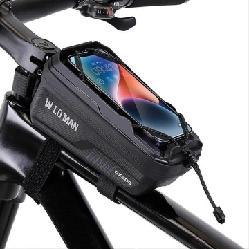Сумка для рами велосипеда WILDMAN GX200 2L, чорна, з тримачем для телефону