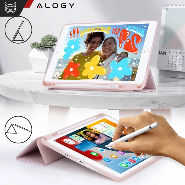 Pouzdro pro Apple iPad 10.2 9 Gen 8/7 2021/2020/2019 Smart Pencil Case Alogy TPU Kryt na tablet růžový