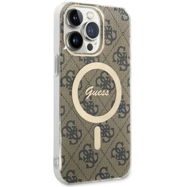 Guess GUHMP14XH4STW phone case for Apple iPhone 14 Pro Max 6.7" brown/brown hardcase 4G MagSafe