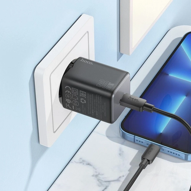 HOCO Type C Wall Charger Cable Type C to Lightning QC PD 20W Black