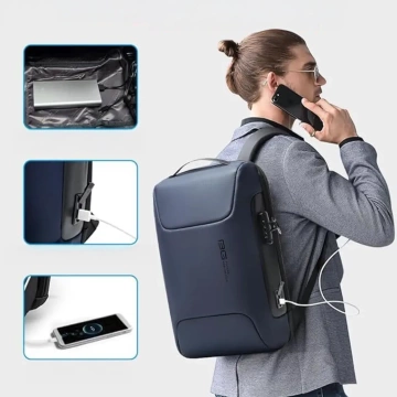 Bange Waterproof Anti-Theft Backpack for 15.6" Laptop, City Travel, 48x30x16 cm, for Work, Airplane, Men's, Women's, with USB Port and Combination Lock, Navy Blue