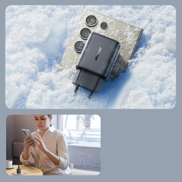 Мережевий зарядний пристрій Joyroom USB-C 25 Вт SFC / PPS / PD - чорний кабель USB-C / USB-C 1 м