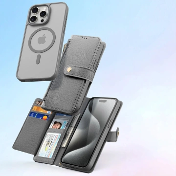 Kožené puzdro Dux Ducis Lawa pre iPhone 15 Pro Max s MagSafe – sivé