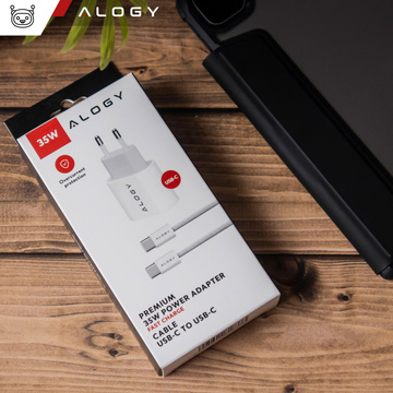 Rychlá a výkonná 35W USB-C nástěnná nabíječka USB typ C PD GaN pro iPhone 15 kabel typu C 1m Alogy White