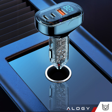 Nabíječka do auta 2x USB-C C PD 36W USB QC 3.0 LED rychlá pro telefon, výkonný 72W Pouzdro Alogy černé