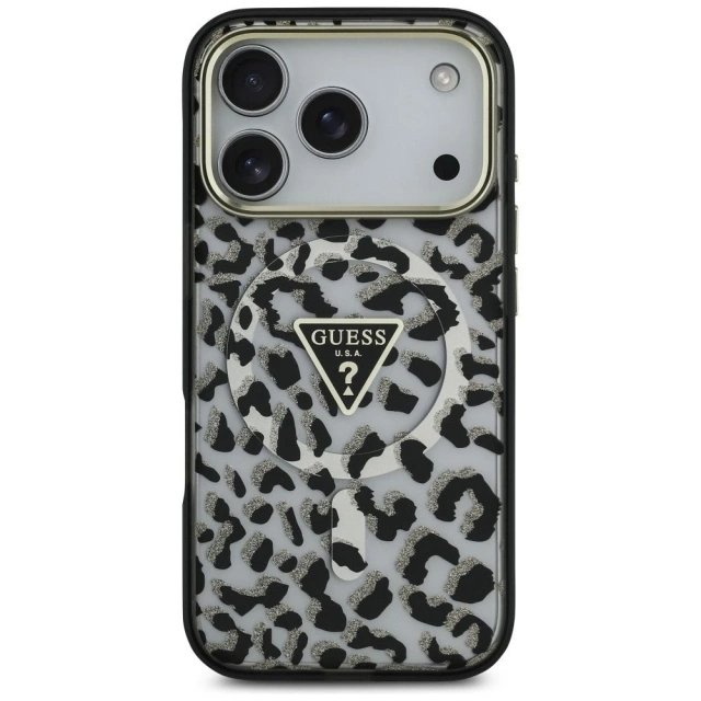 Etui Guess MagSafe do iPhone 17 Pro Leopard Glitter Black
