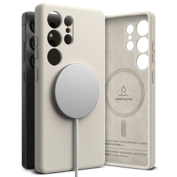 Silikónový kryt na Samsung Galaxy S25 Ultra s kamenným krúžkom, magnetický, MagSafe.