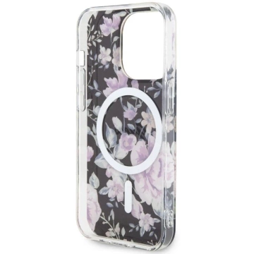 Puzdro na telefón Guess GUHMP14LHCFWSK do Apple iPhone 14 Pro 6,1" čierne/čierne pevné puzdro Flower MagSafe