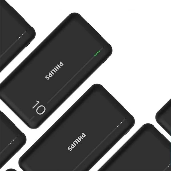 Зовнішній акумулятор Philips 10000 мАг, чорний, USB 2.1A, літій-полімерний, LED