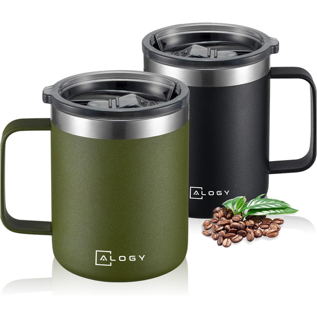 Thermal mugs set of 2 mugs Thermal mug 420ml with handle lid for coffee tea steel Alogy Black Green