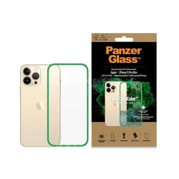 Pouzdro na iPhone 13 Pro Max PanzerGlass ClearCaseColor Antibacterial Lime