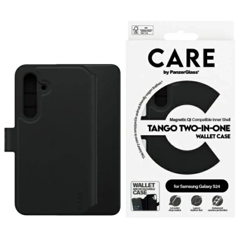 Case for Samsung Galaxy S24 CARE by PanzerGlass Feature Tango Wallet 2in1 Black