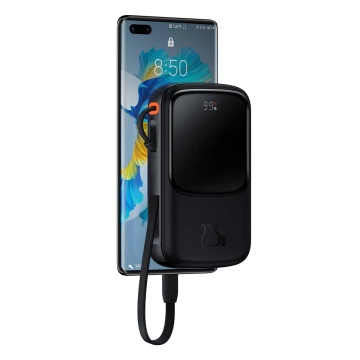 Powerbanka s rychlým nabíjením Baseus Qpow Digital Display 10000mAh 22,5W QC/PD/SCP/FCP s vestavěným USB-C kabelem černá