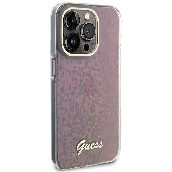 Etui Guess GUHCP15LHDECMP pro iPhone 15 Pro 6,1" růžové/růžové pevné pouzdro IML Faceted Mirror Disco Iridescent