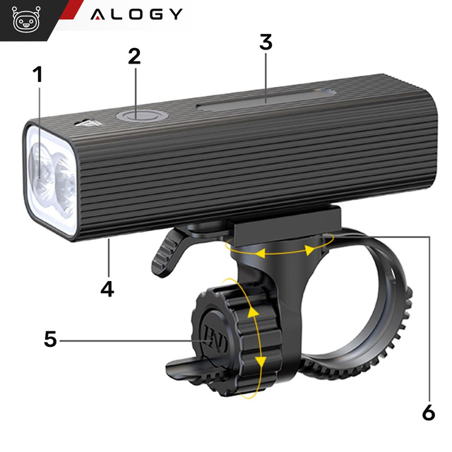 Svetlo na bicykel Predné LED predné svetlo Osvetlenie na bicykel Vodotesné IPX5 Alogy P12 Bike Light Black