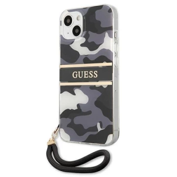 Guess GUHCP13MKCABBK iPhone 13 6,1" černý/černý pevný obal Camo Strap Collection