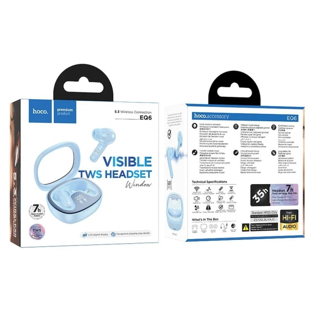 HOCO TWS EQ6 wireless bluetooth headphones blue