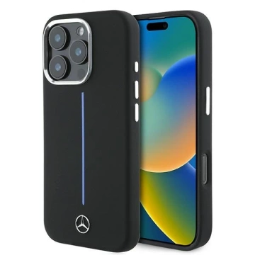 Чохол Mercedes для iPhone 16 Pro Max 6.9" Hardcase Silicone Blue Stripe MagSafe Black