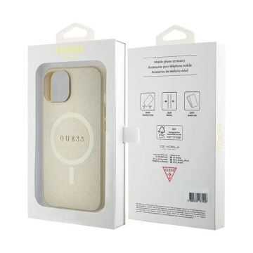 Etui Guess GUHMP15SPSAHMCB na iPhone 15 6,1" zlatý/zlatý pevný obal Saffiano MagSafe