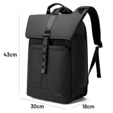 Bange wasserdichter Rucksack für 15,6-Zoll-Laptop, Stadtreisender, 45 x 30 x 16 cm, für Arbeit, Flugzeug, Herren, Damen, mit USB-Anschluss Schwarz