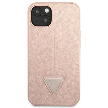 Pouzdro Guess GUHCP14SPSATLP pro Apple iPhone 14 6,1" růžové/růžové pevné pouzdro SaffianoTriangle Logo
