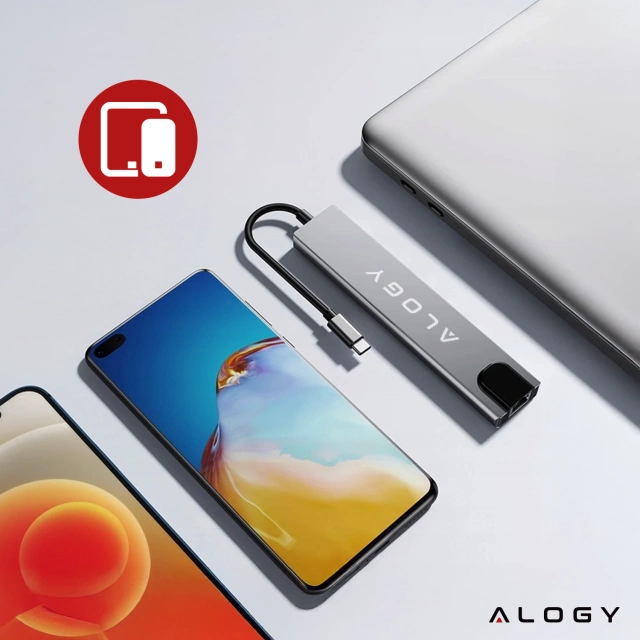Hub 8w1 USB-C do 2xA+2xC+HDMI+SD+Micro+LAN 100mb – Alogy MultiHub™ Do Notebooka Laptopa