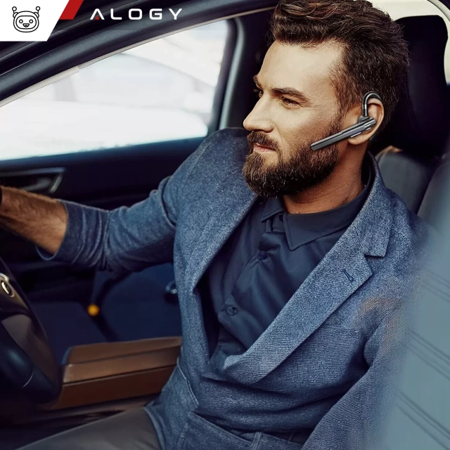 Bluetooth 5.3 бездротова гарнітура для дзвінків, гарнітура для автомобіля з LED дисплеєм Alogy Black