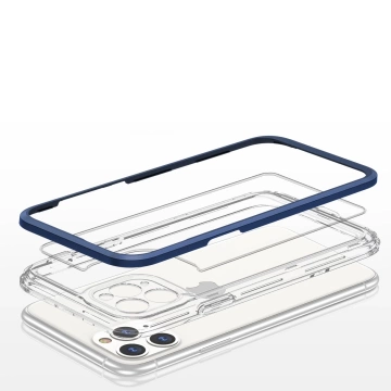 Прозорий чохол 3 в 1 для iPhone 11 Pro Max гелева накладка з синьою рамкою
