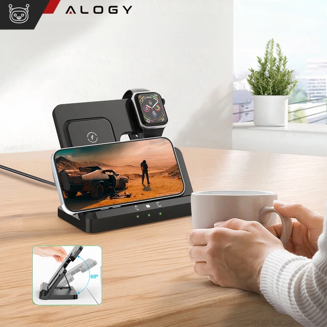 Bezdrátová indukční nabíječka Qi QC 3.0 3v1 Rychlá pro Apple iPhone Airpods Watch Nabíjecí stanice 15W černá