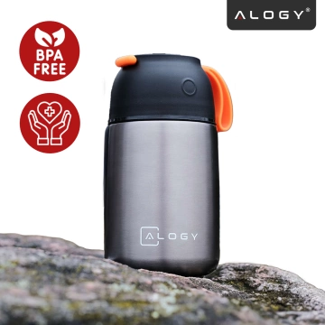 Abendessen-Thermoskanne für Kinder-Suppe, Essen, 700 ml, Alogy Edelstahl-Klapplöffel, Thermograu