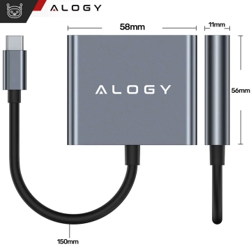 HUB 3v1 adaptér USB-C na HDMI USB-A USB-C 4K 60Hz Alogy sivá