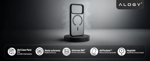 Alogy 3in1 Case Pack™ – Černý hybridní kryt MagSafe se 2 ochrannými tvrzenými skleněnými pouzdry pro Apple iPhone 17 Pro Max
