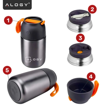 Dinner Thermos for Kids Soup Food 700ml Alogy Stainless Steel Folding Spoon Thermal Gray