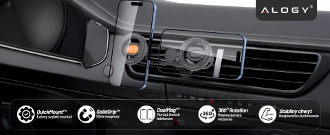 Držák do větrací otvoru auta - Duální držák MagSafe pro 2 telefony, pevný a stabilní, magnetický design - Alogy MagGrip™ Duo Black