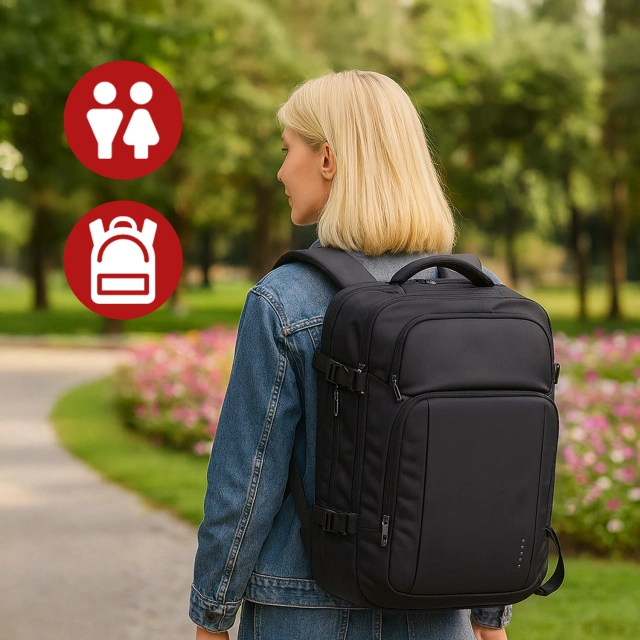 Bange wasserdichter Rucksack für 15,6-Zoll-Laptop, Stadtreisender, 45 x 30 x 16 cm, für Arbeit, Flugzeug, Herren, Damen, mit USB-Anschluss Schwarz