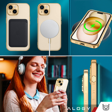 Puzdro MagSafe pre iPhone 15 Glamour Luxury Slim Ring Cover Alogy Gold Transparent