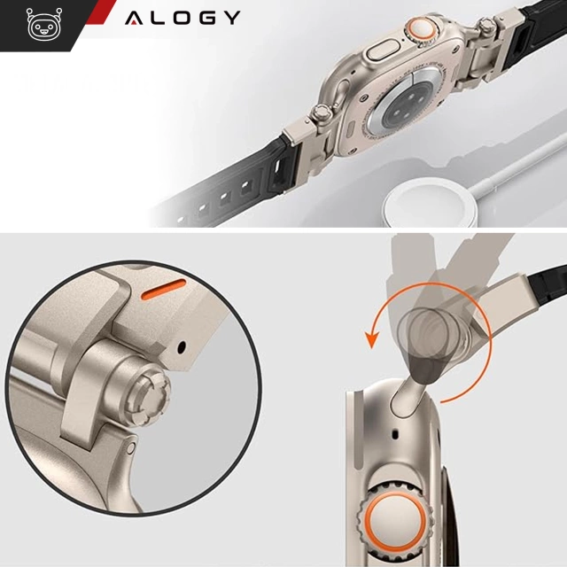 Alogy Luxusní kovový náramek TPU pásek pro Apple Watch 42/44/45/49 mm černý